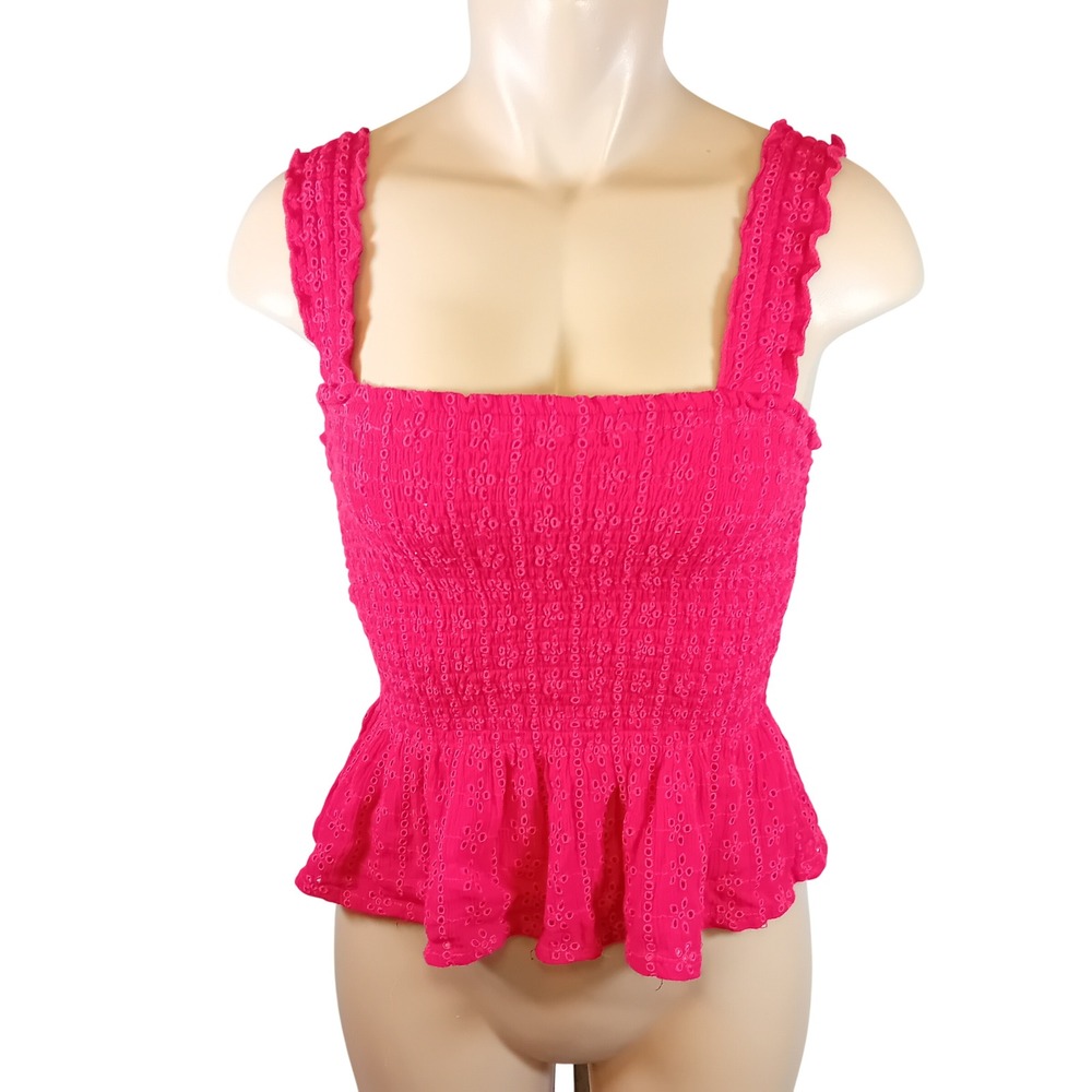 NWOT Hollister Eyelet Shirred Smocked Peplum Tank Top Cottagecore Coquette  M